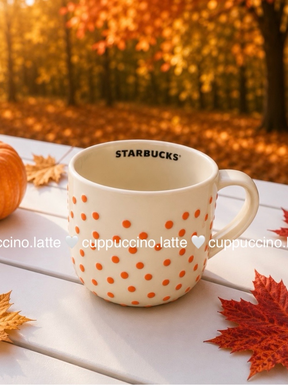 🍂NWT🎃Starbucks 2026 Fall Autumn Orange Dot Cream Ceramic Coffee Mug